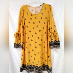 Liberty Love Flannel Knit Dress 3/4 Bell Sleeves with Tie Detail 1XL Chest 44"